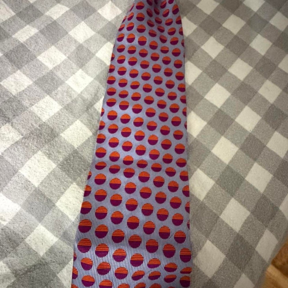 Allea for Nordstrom Silk Geometric Necktie Purple Orange Gray Made in Italy